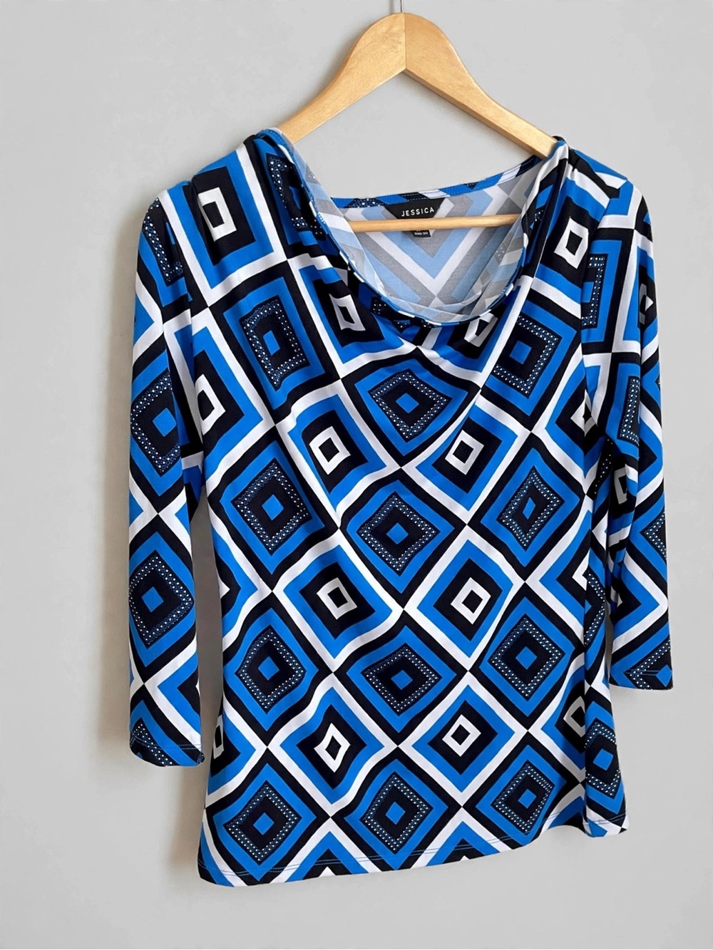 Jessica Cowl Neck Top Blue Geometric Size M